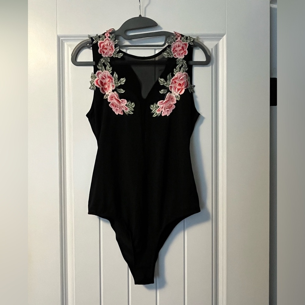 NWT Semi Sheer Embroidered Bodysuit